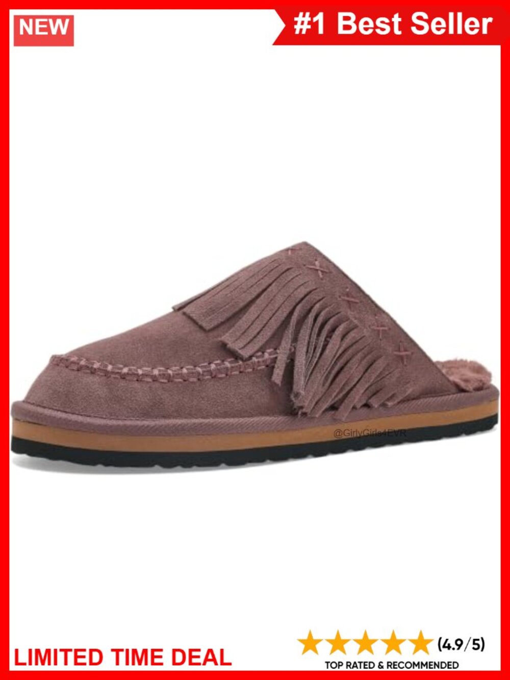 Suede Fringe Mules Slip-On Casual Shoes Faux Fur Cushioned Insole
